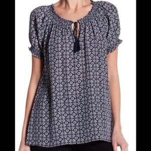 Joie Navy Print Masha Silk Top